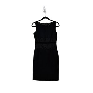 Anne Klein Suit Black Sleeveless Sheath Dress Lace Waist Detail Size 2